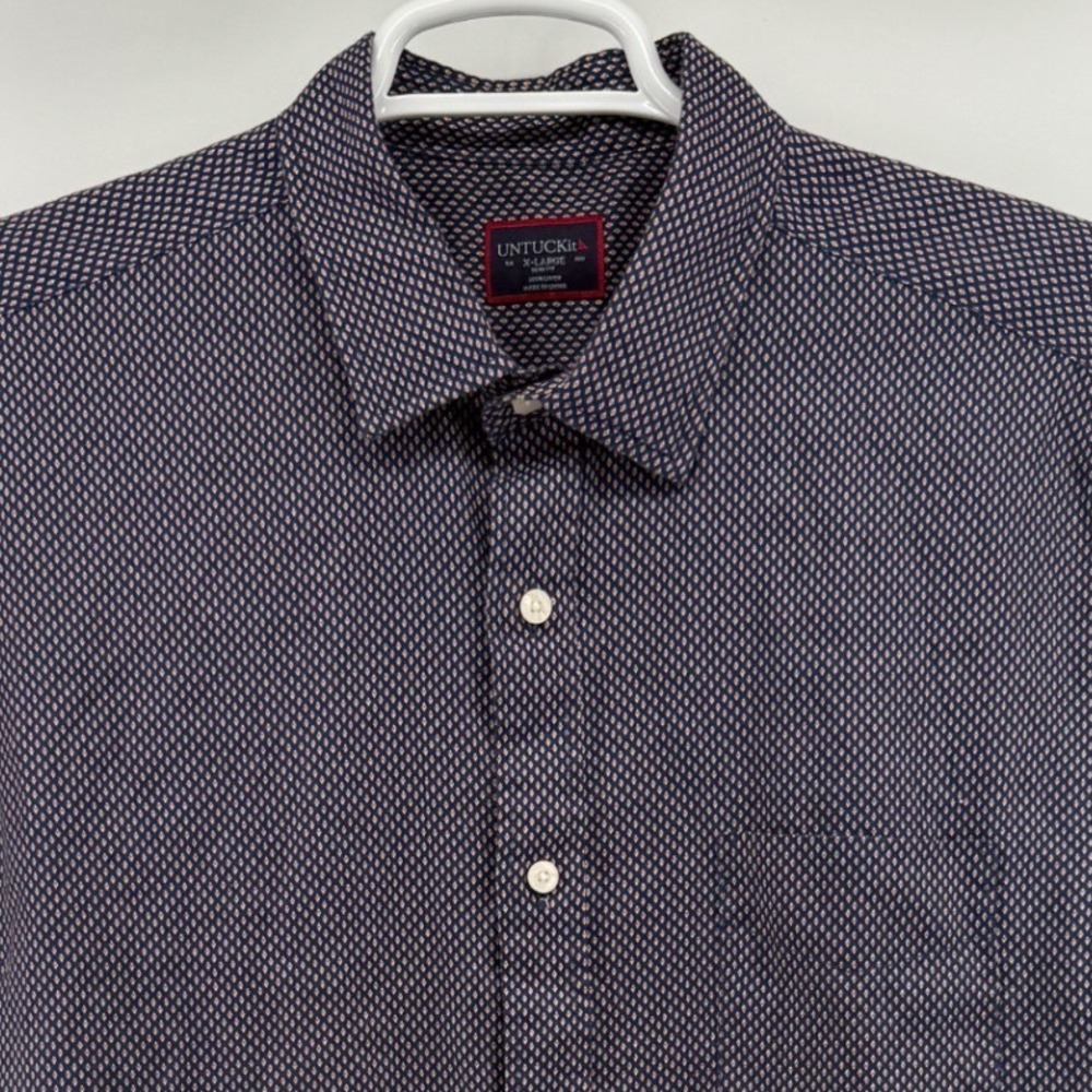 UNTUCKit Cadalso 41117 Mens XL Slim Fit 100% Linen Short Sleeve Shirt Navy